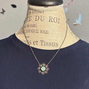 Sabika Silver Necklace with Blue Floral Pendant